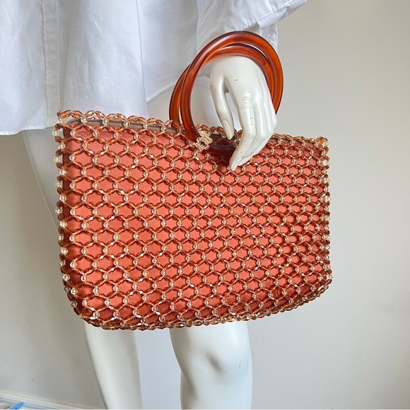 Vintage Handbags - One of a Kind Vintage Orange Handbag with Circular Handles
